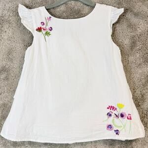 Ruffle Butts Floral Embroider White Dress Girls 7 Cotton Poplin Flutter Sleeve
